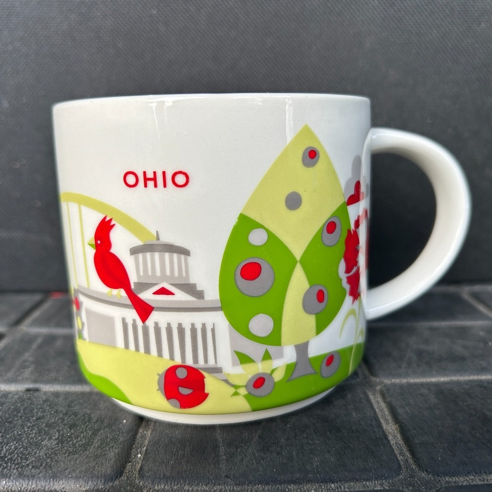 Starbucks Mug Ohio You Are Here Series Coffee 14oz Red Cardinal Buckeye 2015